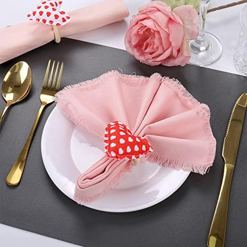 Red Love Napkin Rings Set of 12, Heart Cloth Napkin Rings Holder with Wooden Buckles for Valentine's Day, Mother's Day, Wedding, Anniversary Dinners, Parties Table Decoration