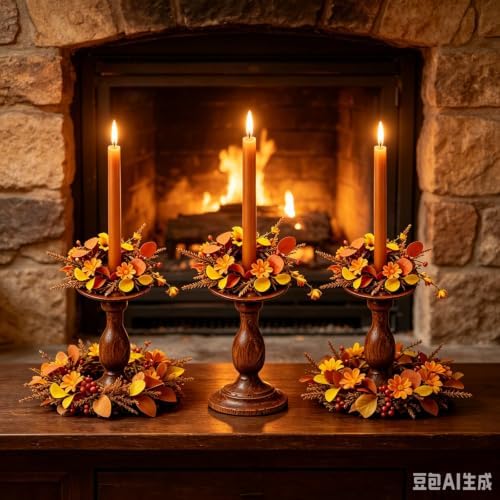 12 Pcs Fall Thanksgiving Napkin Rings Artificial Orange Yellow Flower Leaf Berry Fern Foliage Wreath Napkin Ring Holder Buckles for Autumn Harvest Wedding Birthday Family Dinner Party Table Supplies