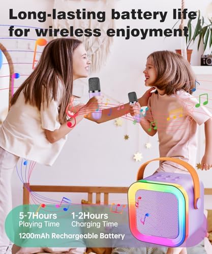 Mini Kids Karaoke Machine Ages 3-12, Wireless Microphones Bluetooth Speaker