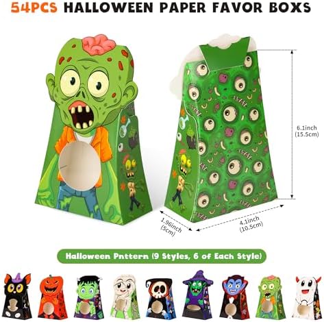 Giiffu 54 Halloween Candy Treat Boxes with Clear Window, Small Favor Boxes
