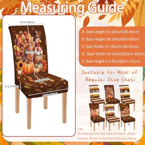 Moukeren 6 Pcs Thanksgiving Chair Covers Fall Striped Dining Slipcovers