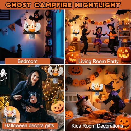 Ghosts Roasting Marshmallows Night Light, Halloween Nightlight Plug In Lamp