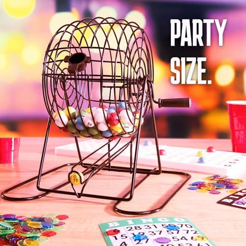 Royal Bingo Supplies Jumbo 12" Tall Bingo Game Set for Adults, Seniors, Family & - 100 Cards 500 Chips 75 Balls, XL Roller Cage & Board
