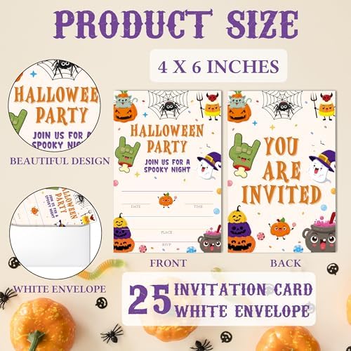 SIXEIGHT Cute Halloween Party Invitations, Funny Ghost Pumpkin Halloween Invitations for Boys Girls, 25 Pack Cute Invite Cards with Envelopes, Wedding Birthday Baby Shower Party Decorations-E12