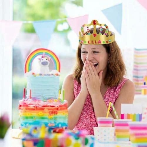46 Pcs Paper Crowns DIY Party Hats Gold Decorative Crown Supplies with Jewels Gems Stickers for Birthday Party Celebrations
