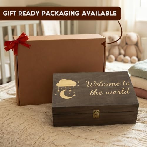 Welcome to the World Engraved Wooden Keepsake Box, Newborn Baby Memory Box with Inside Engraving, Baby Milestone Storage Box for Photos, Cards & Precious Keepsakes , X-Large ,14.15 x 9.5 x 4.5"