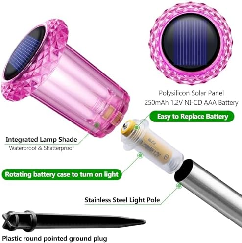 DenicMic Solar Outdoor Lights 10 Pack Pink LED Valentines/Mothers Day Decor