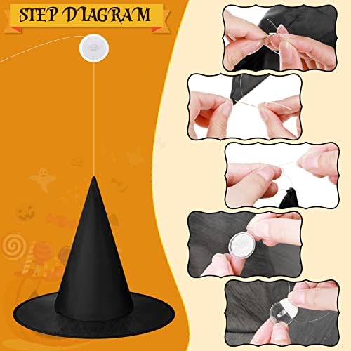 SATINIOR Halloween Witch Hat Hanging Decor Floating Witch Hat with Rope Accessory and Transparent Seamless Hooks