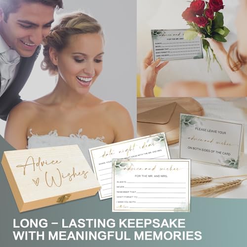 Advice and Wishes for the Mr and Mrs - 50 Packs Eucalyptus Wedding Advice Cards Bridal Shower Game Cards with Box Reception Guest Book for Bride Groom Newlywed Engagement Party Decoration -A03