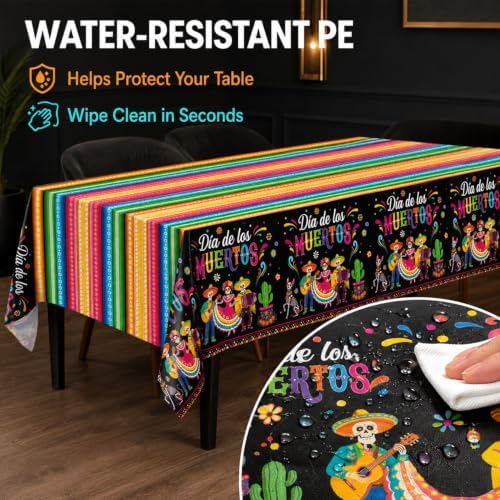 3 Pack Dia De Los Muertos Tablecloths 54 x 108 Inch