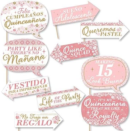 Funny Mis Quince Anos - Quinceanera Photo Booth Prop Kit, DIY Setup - 10pc