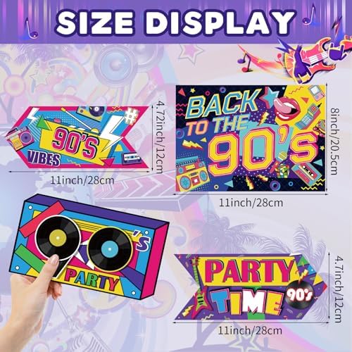 Hooqict 20 Pieces 90s Party Decorations Sign Retro Hip Hop Party Sign for Back to The 90s Adults Neon Throwback Birthday Party Supplies