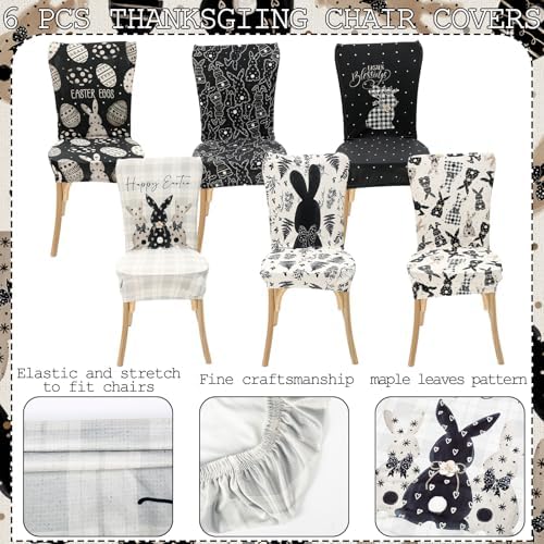 Mindsoft 6 Pcs Easter Chair Covers Print Hunt Eggs Bunny Removable Seat Covers Protector Rabbit Washable Stretch Spring Slipcovers for Easter Spring Hotel Restaurant Party Banquet