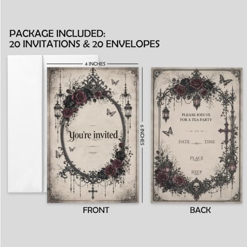 AEHIE 20 Sets Gothic Halloween Floral Tea Party Invitations With Envelopes