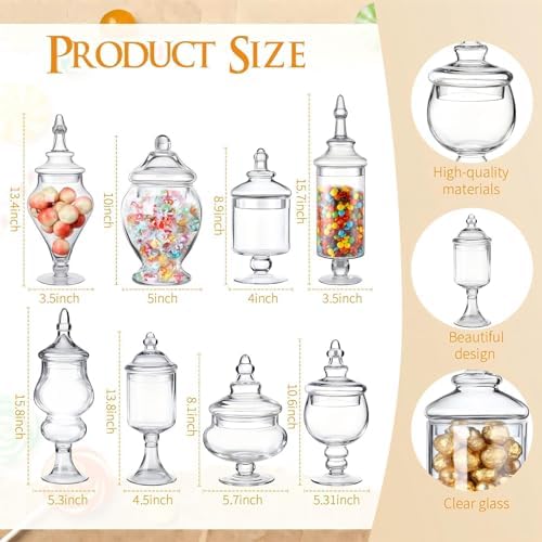 Mimorou 8 Sets Glass Apothecary Jars with Lid & Scoop Candy Jars,Rich