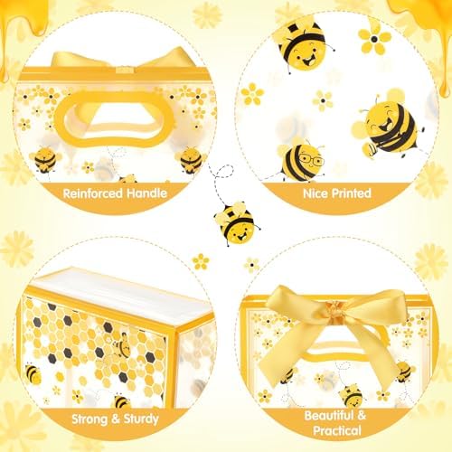 Capoda 24 Pack Bee Gift Bags with Handles Reusable Plastic Honeycomb Party Favor Bag Honeycomb Goodie Bag for Mommy to Bee Baby Shower Birthday Spring Summer Party Supplies 2026 Treat Bags Bulk