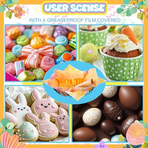 Ireer 300 Pcs Pastel Wax Paper Sheets Parchment for Food Picnic Deli Paper 12x12 Inch Waterproof Wrapping Deli Rabbits Easter Eggs Carrots Flower Basket Liners Greaseproof Easter Day