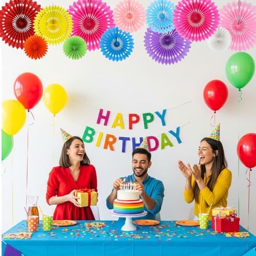 BEISHIDA Honeycomb Round Paper Fans Rainbow Hanging Party Decoration