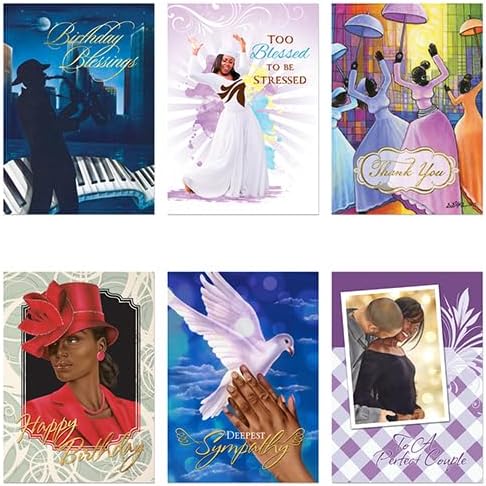 African American Greeting Cards Assortment Box – 18 All-Occasion Christian Greeting Cards with Envelope - Birthday, Encouragement, Get Well, Anniversary, Sympathy, Congratulations, Mother's Day & More
