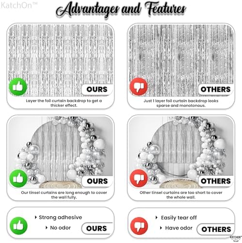 KatchOn 2Pcs Silver Fringe Backdrop 3.25x8ft Bachelorette Party Decorations