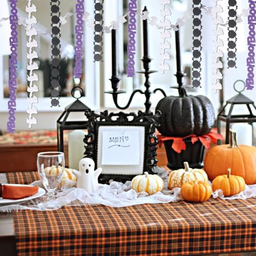 Threetols 3 Rolls 15 Yards Halloween Ribbons, Black Purple White Ghost Boo Skull Shape Craft Trim Embellishment for Gift Wrapping Party Decoration