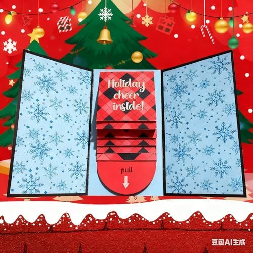 Handmade Christmas Gift Card Booklet 3 Pack, Red Plaid Gift Card Holder with Merry Christmas Text, (3pcs)