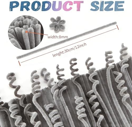 200PCS Gray Pipe Cleaners Craft Bulk,Arts Crafts,Sensory Toys,Chenille Stems Art Supplies for Projects Creative DIY Room Decor,Christmas Decorations,Fidget Toys for Ages 8-13,DIY Cute Grey Animals