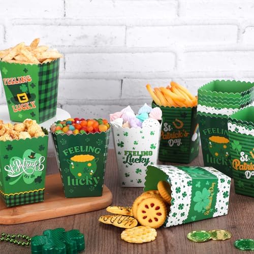 Noveread 60 Pcs Shamrock Popcorn Boxes, Green Paper Irish Treat Holders