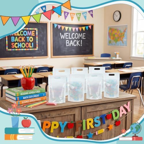 Engrowtic 50 Pcs Back to School Teacher Gift Bags Teacher Appreciation Gift Bags Bulk Resealable Plastic Notebook Line Treat Pouches for First Day of School Retirement Party Favors Supplies