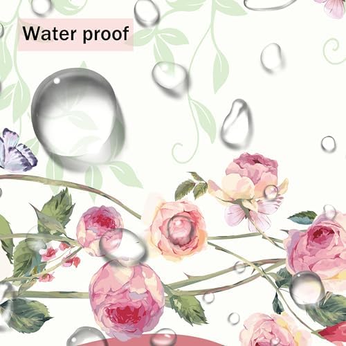 Pink Floral Tablecloth Decoration Tablecloths, Pink Rose Rosette Butterfly Table Covers, Waterproof Table Cover for Dinner Kitchen Party Holiday Decor 60"x 102" Oval