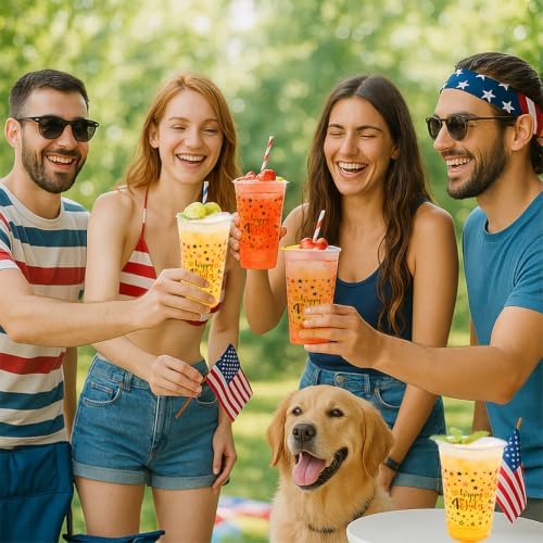 60Pcs 4th of July Cups,16OZ Patriotic Plastic Cups