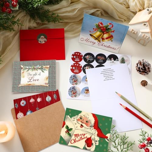 Yeaqee 100 Pcs Retro Christmas Greeting Cards