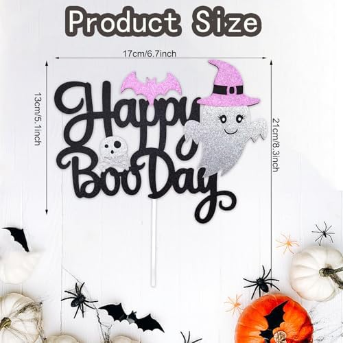 1Pcs Happy Halloween Cake Topper Black Glitter Happy Boo Day Cake Topper Castle Witch Pumpkin Ghost Bat Halloween Cake Decorations Cake Pick for Halloween Birthday Baby Shower Party Supplies