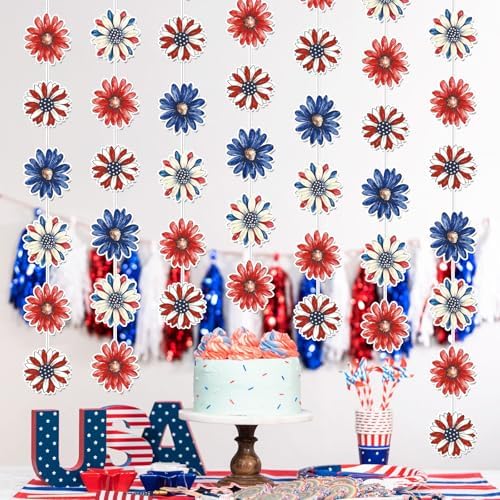 Xinnun 8 Pack Patriotic Flower Garland Decorations Memorial Day Banners