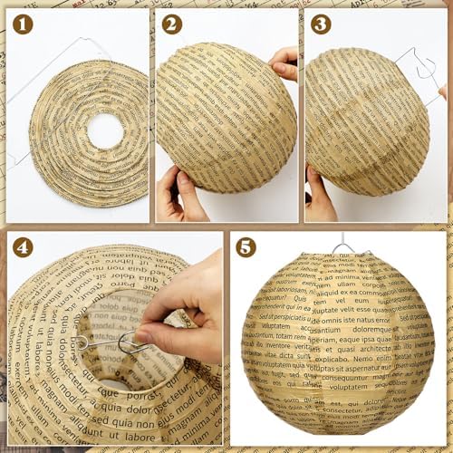 Baquler 12 Pcs Vintage Book Hanging Lanterns Decorations, Brown