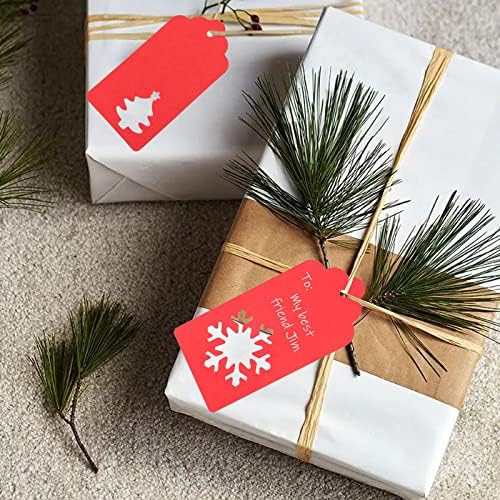 Christmas Holiday Tags,Christmas Gift Wrap Tags,Red Christmas Tree Snowflake Reindeer Tags,Red Paper Tags with Red and White String,150 Pcs