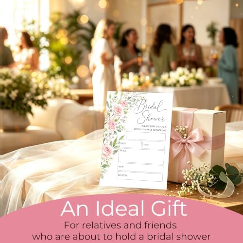 Bridal Shower Invitations, 25 Floral Wedding Shower Invites with Envelopes, 5x7 Blush Pink Rose Bride to Be Engagement Party Supplies - A05