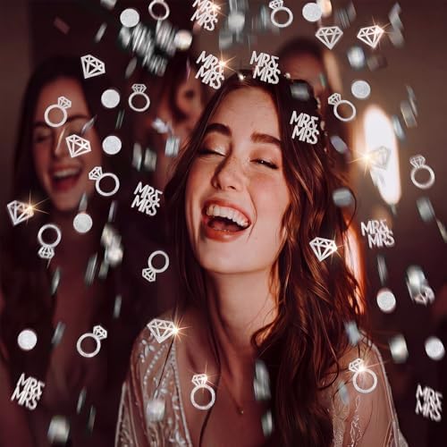Sumind 220Pcs Silver Wedding Table Confetti Mr Mrs Diamond Ring decor