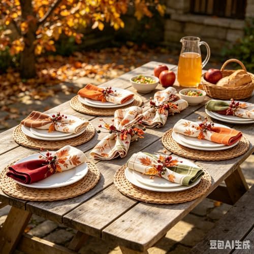 12 Pcs Fall Thanksgiving Napkin Rings Artificial Maple Leaf Acorn Berry Wreath Napkin Ring Holder Buckles for Autumn Harvest Party Thanksgiving Day Wedding Family Dinner Holiday Table Supplies