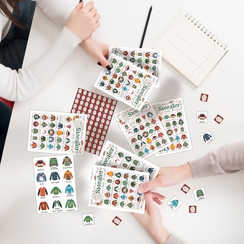 Christmas Sweater Bingo Games for Family Friends, Sweaters Games for Adults, Sweater Party Decor Supplies Favors, Merry Christmas Holiday Game for Indoor, 24 Players Game Cards -11