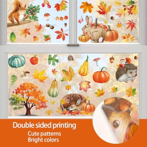 84Pcs Fall Window Clings, Fall Window Stickers for Autumn Thanksgiving Party Decor