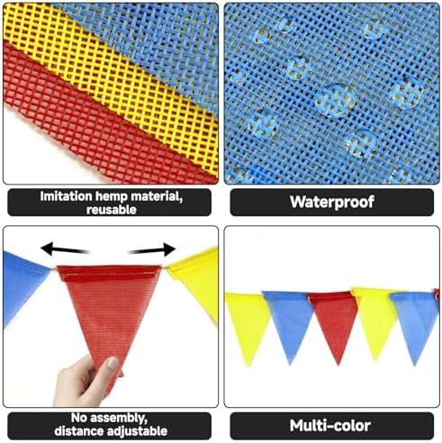 G2PLUS Pre-Strung Triangle Pennant Banner Decorative Flag Garland, 36 PCS