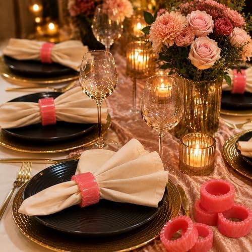 CLEENTABLE Pink Resin Napkin Rings, Set of 12