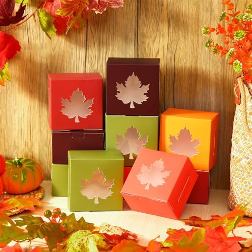 24 Pcs Fall Treat Boxe with Window Cookie Bakery Candy Gift Box, Leaves