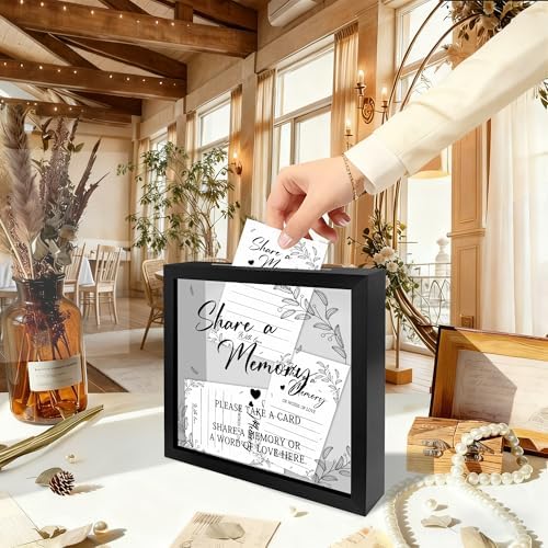 Share a Memory Card Box with Acrylic Window, 20 Pcs Memory Cards, for Sympathy Condolence Messages, Remembrance Table Decor, for Funeral Graduation Wedding Bridal Shower Birthday, 8 x 8 in