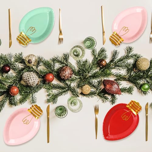 Whaline 60 Pcs Christmas Paper Plate Disposable Plates Boho Gold Foil Xmas Light Dinner Plate for Xmas Winter Party Table Decor Supplies, 10.4 x 6.7 In