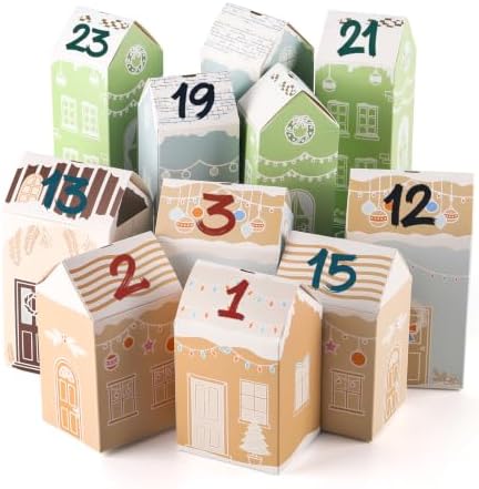 DIY Empty Advent Calendar, 24 Cardboard Treasure Boxes with 1-24 Number Stickers Christmas Countdown Calendar for Xmas Holiday Decor
