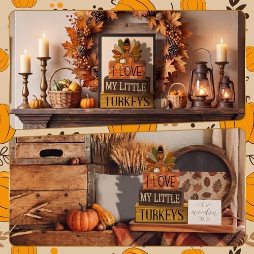 Lineshading 4 Pcs Fall Table Decor for Home, Wood Thanksgiving Turkeys Sign