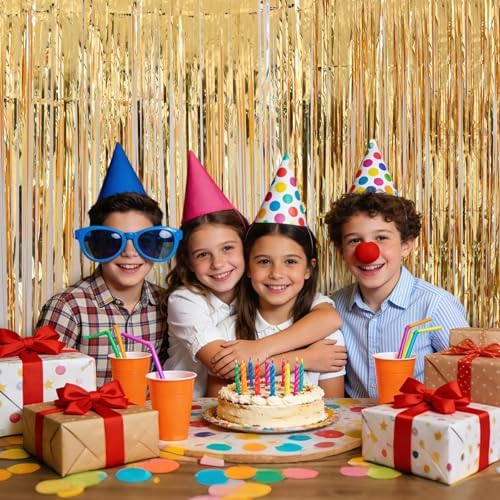 2 Pack 3.3x8.2 FT Gold Backdrop Birthday Decorations Foil Tinsel Curtain Gold Dooor Streamers Party Hanging Decorations Photo Booth Props for Birthday Graduation Bachelorette Christmas New Years Eve