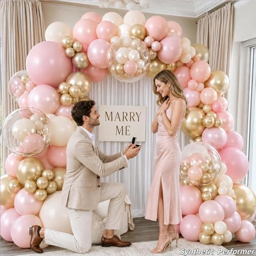 Dusty Pink Balloon Garland Arch Kit Double Stuffed Pearl White Gold